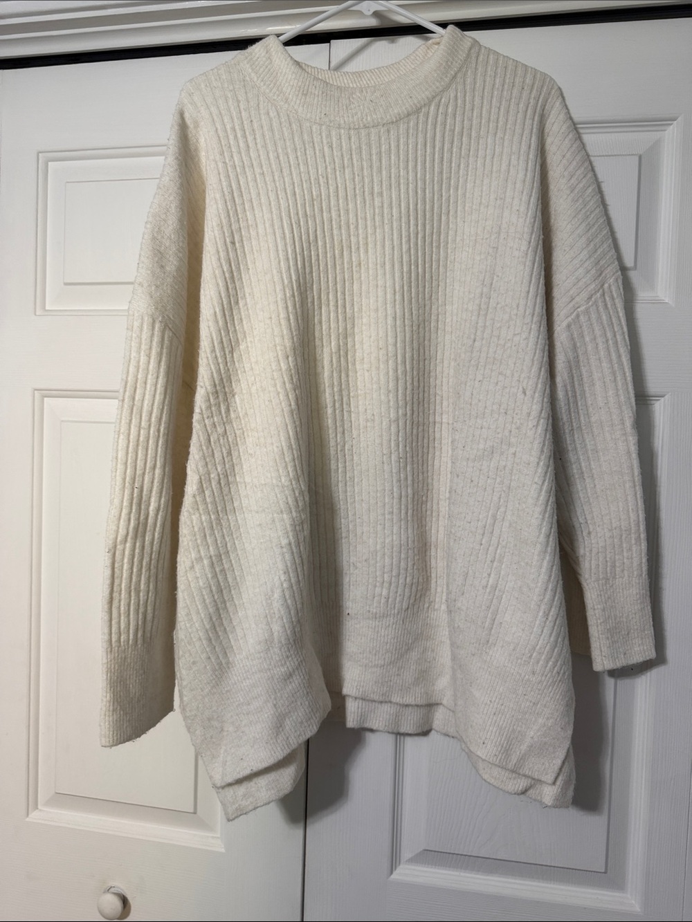 aerie Cream Ribbed Crewneck Sweater